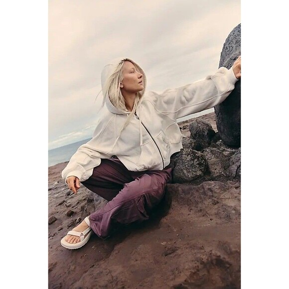 Free People FP Movement Side Line Zip Hoodie Jacket Top Ribbed White XS 281989 - Picture 4 of 10